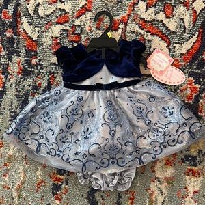 BNWT Jona Michelle 6m velvet blue dress with silver diaper cover